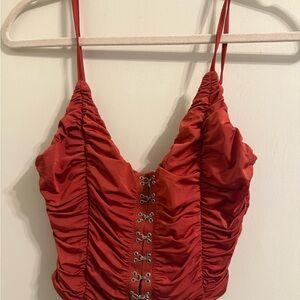 Tiger Mist Red Ruched Top